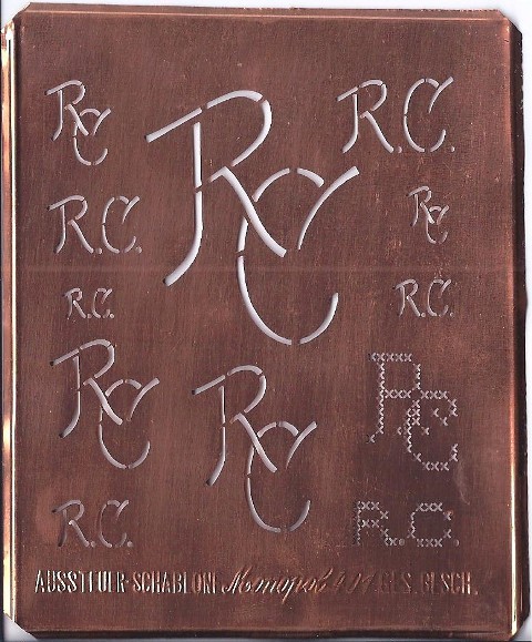 RC - Kupfer Monogrammschablone 12 x RC