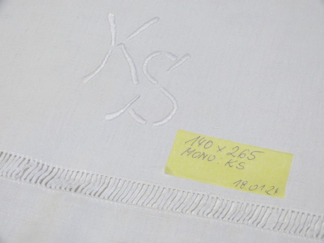  Weißes Leinenbettlaken mit einer Reihe Hohlsaum(1,5 cm) Mono KS 140x265 cm