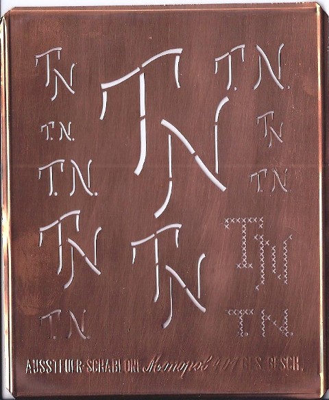TN - Kupfer Monogrammschablone 12 x TN