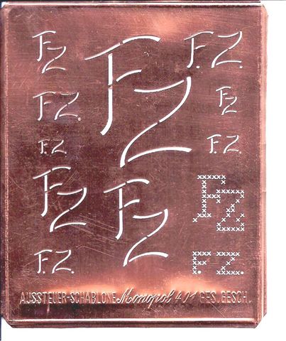 FZ - Kupfer Monogrammschablone 12 x FZ