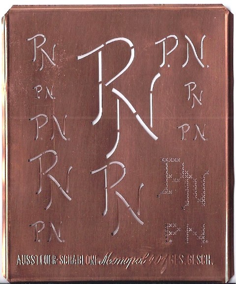 PN - Kupfer Monogrammschablone 12 x PN