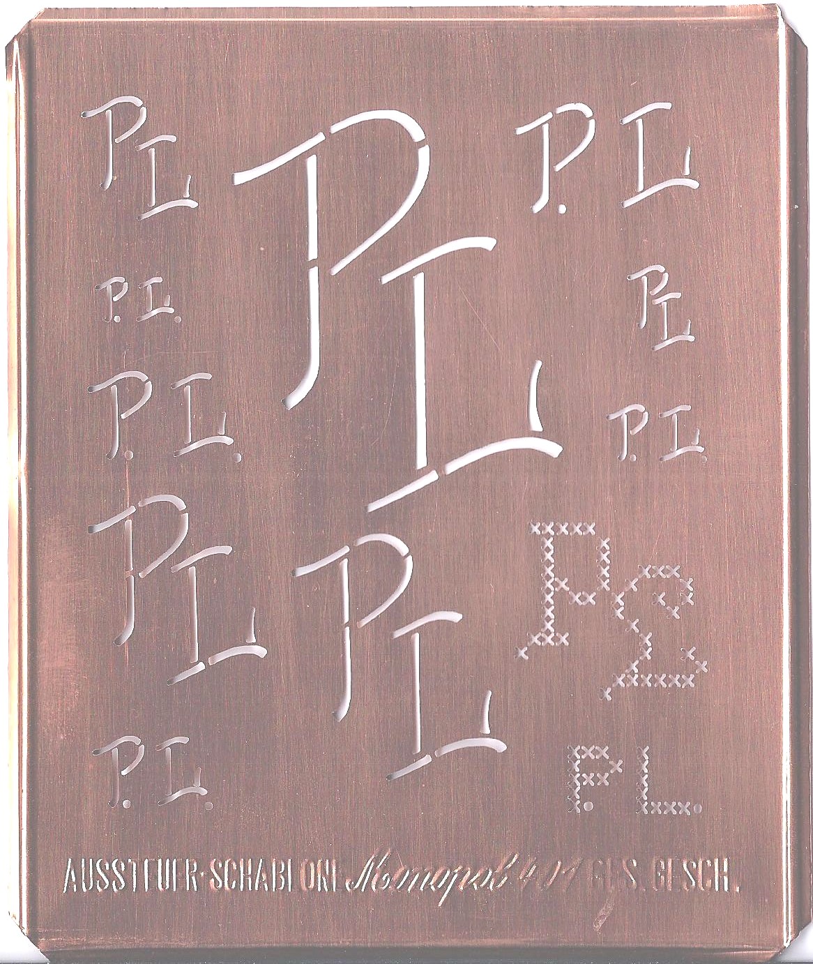 PL - Kupfer Monogrammschablone 12 x PL