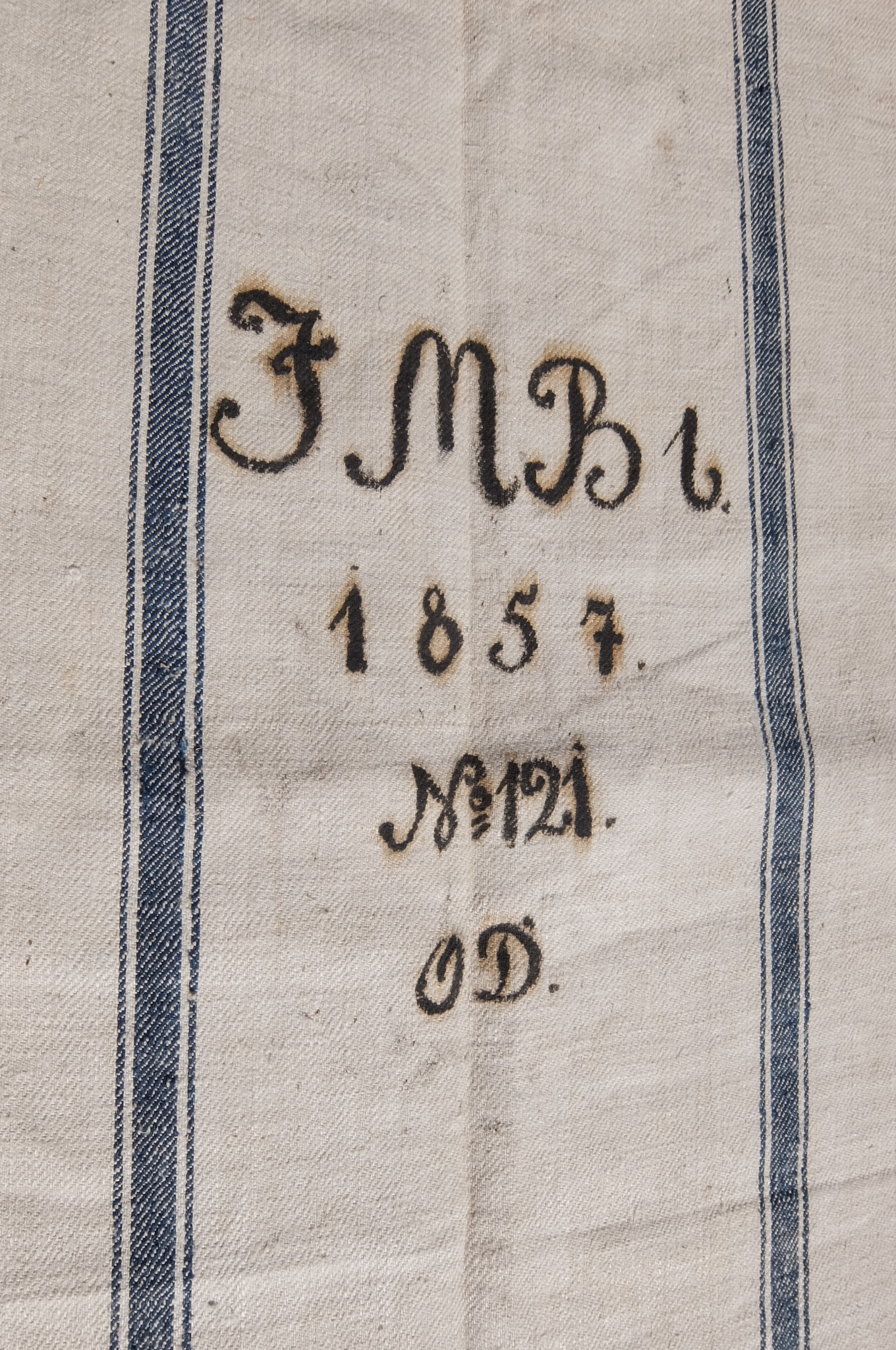 Leinensack Getreidesack Aufdruck 1857 blaue Streifen 60 x 135