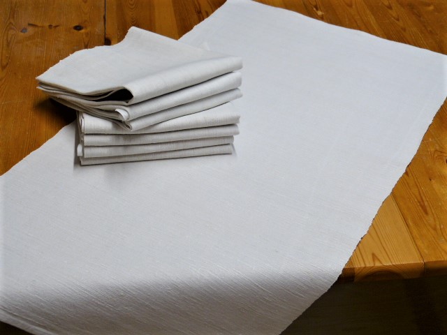 Handgewebtes Handtuch Leinen gebrochenes weiß ohne Muster ohne Mono  47 x 85  1950