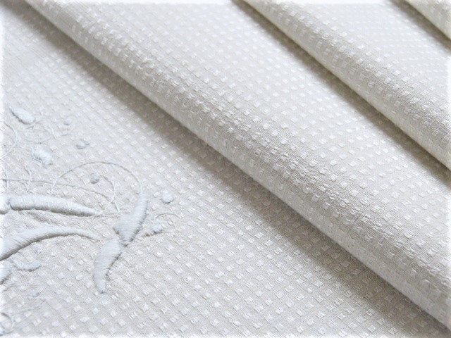Tischdecke handgewebtes Leinen glänzende Kästchen Prunkmonogramm AF