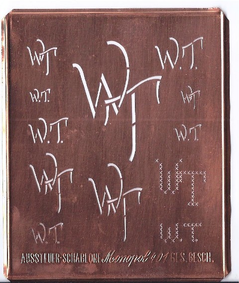WT Kupfer Monogrammschablone 12 x WT