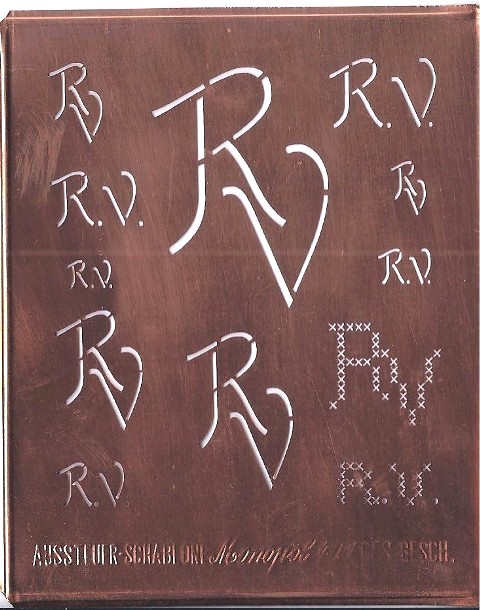 RV - Kupfer Monogrammschablone 12 x RV