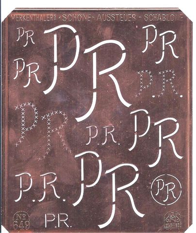 PR - Kupfer Monogrammschablone 12 x PR