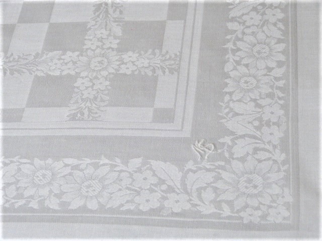 12 Servietten Blumenrand innen Karos Blumenrand Baumwolle Monogramm MS 60x60 1950