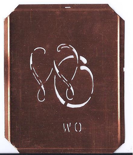 WO - Kleine Kupfer Monogrammschablone. Schöne Schrift