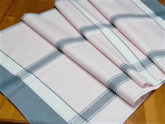 Feine Antike Tischdecke Baumwolle rosa weiße Streifen grau grüne Streifen am Rand 124 x 160 cm