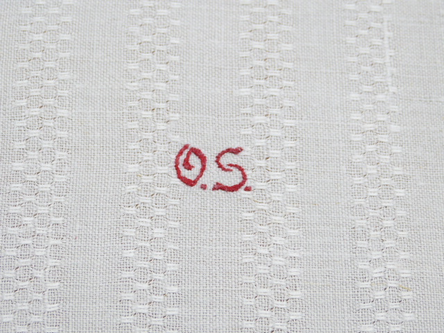 Leinenhandtuch handgewebt Gerstenkornmuster rote Randstreifen Mono OS  46x127 cm