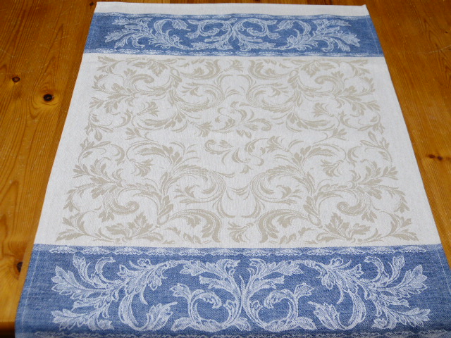 Küchentuch Jacquard beige blau Halbleinen 50 x 70 cm